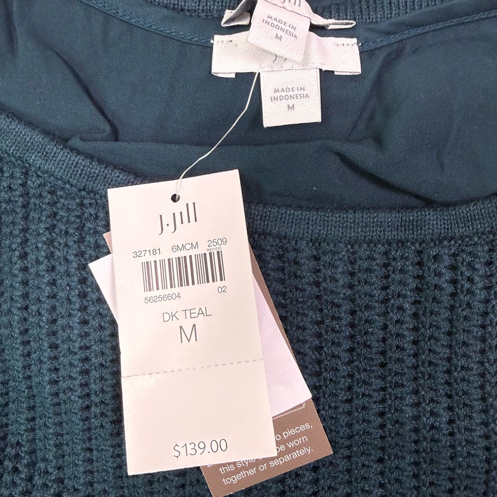 J.Jill Dark Teal Slip Dress With Mesh Top‎ - Picture 8 of 9